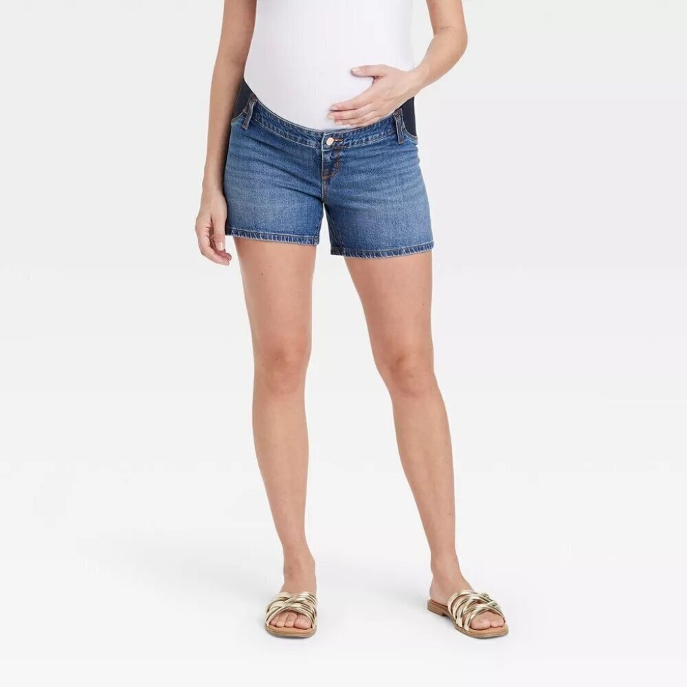 Isabel Maternity by Ingrid & Isabel Size 8 Under‎ Belly Jean Shorts Dark Wash